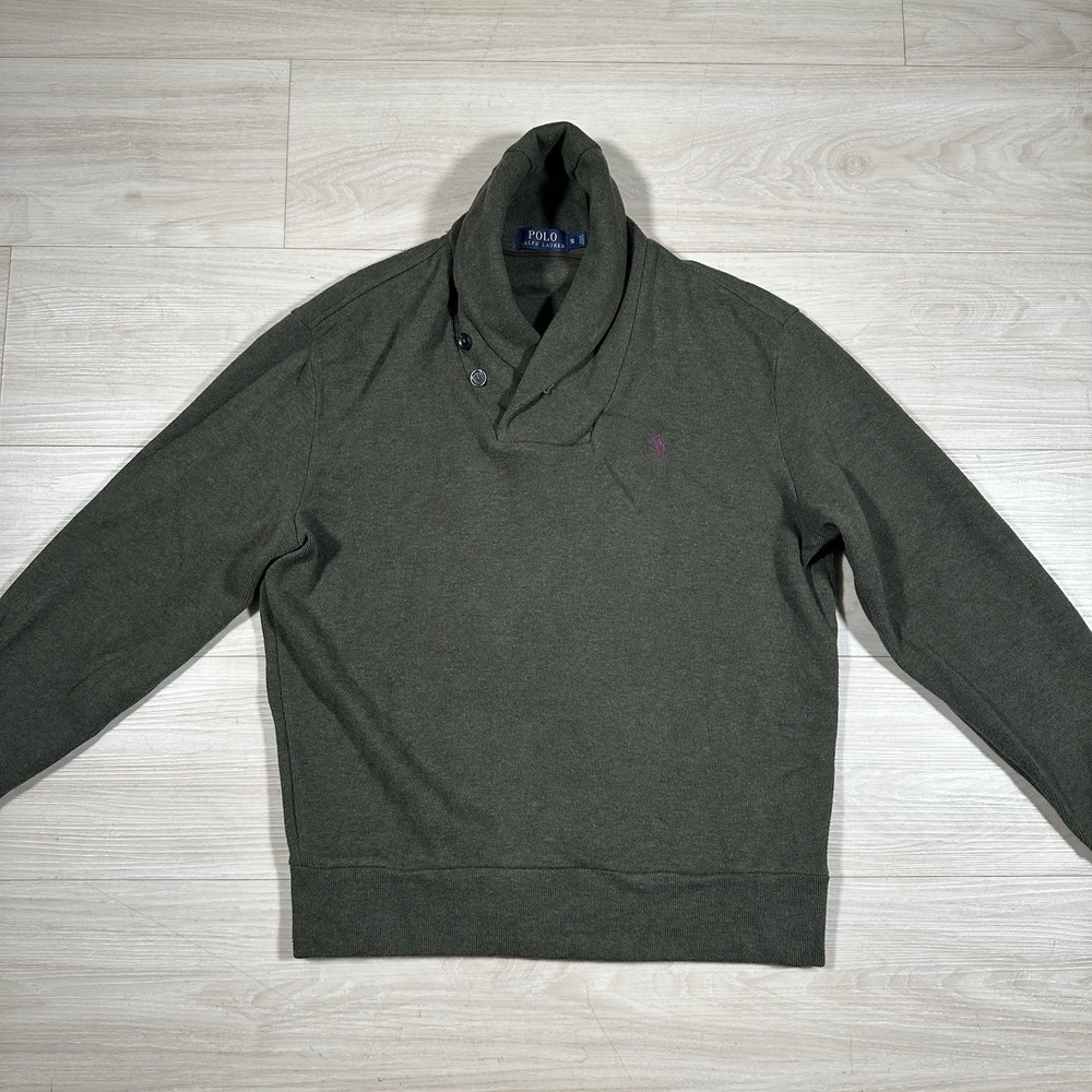 Polo Ralph Lauren Shawl Collar Pullover Sweater Mens Small Green Preppy Heritage - Picture 2 of 10